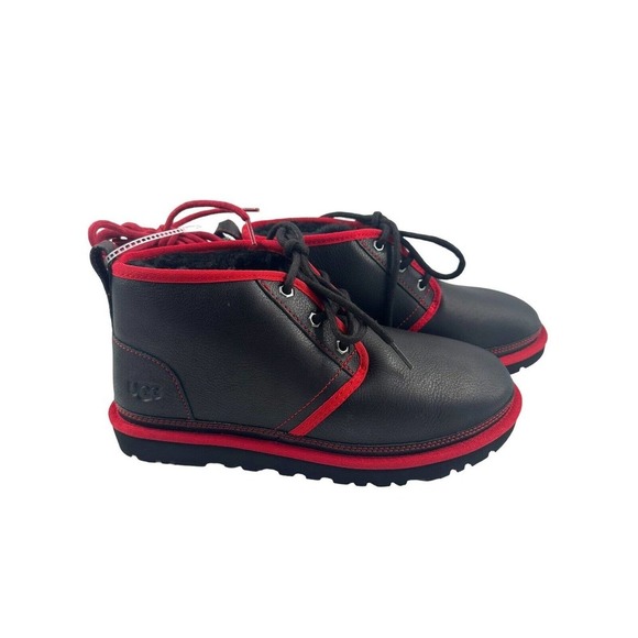 UGG Men’s Neumel Leather Shearling Low Chukka Ankle Boots (Black & red) Size 8 - Picture 8 of 12